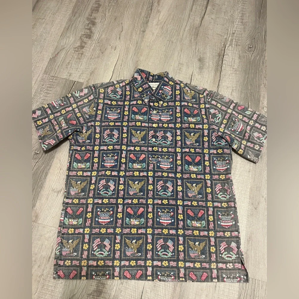 Reyn Spooner‎ Dietrich Varez Hawaiian Button Pullover Shirt USA Flag Patriotic